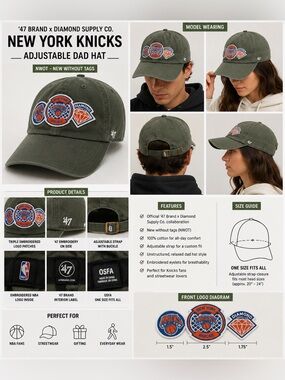 NWOT '47 Brand x Diamond Supply Co. NY Green Adjustable Dad Hat NBA
